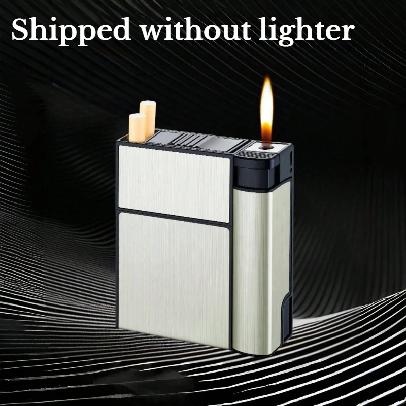 Stylish Metal Cigarette Case with Built-In Lighter, Anti-Pressure & Moisture-Proof Design, Holds 20 Standard Cigarettes