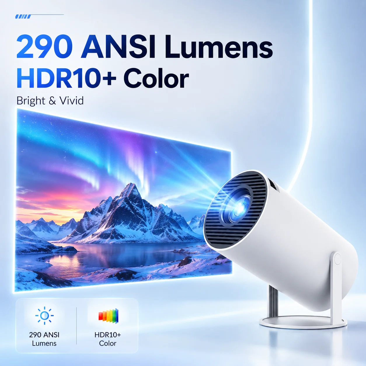 2026 신형 HY300 휴대용 프로젝터 290ANSI 안드로이드 11 WiFi6 네이티브 720P 4K HD 비디오 지원 침실 야외 캠핑 영화 게임용