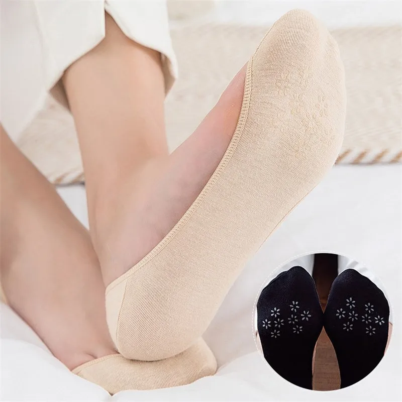 5 Pairs/Lot Women's Cotton Boat Socks Non-Slip Silicone Grip Low Cut Thin Breathable Socks for High Heels Summer No Show Socks