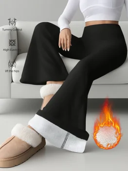1 pair of women's warm wool lined flared pants, winter windproof leggings, cold weather outdoor cycling pants 1
