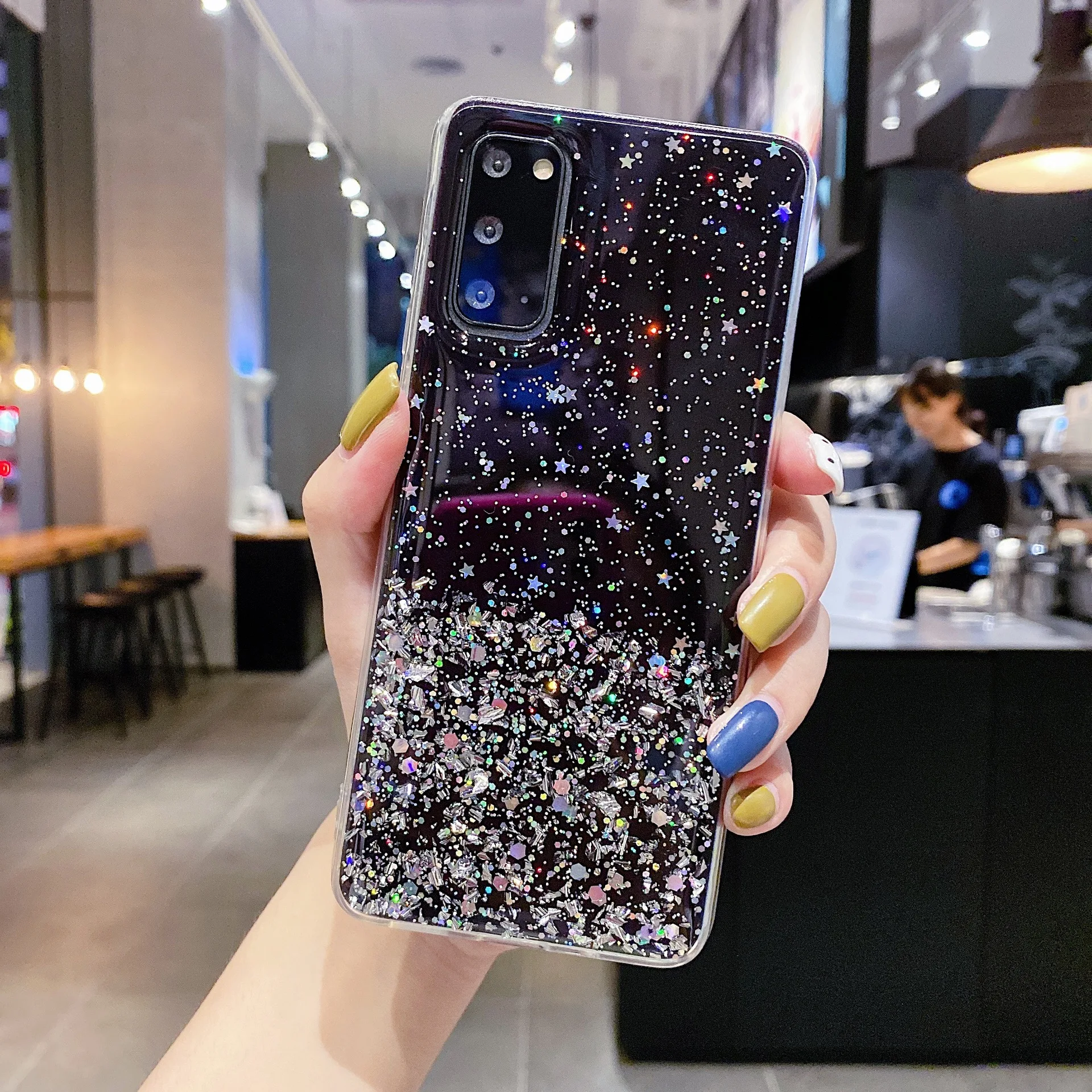 per Oppo A78 A58 A57 A17 Reno 10 9 7 8T Pro Plus Find X5 Custodia in lamina d'argento Paillette Epossidica Cover morbida trasparente Anticaduta Fundas_voghion.com