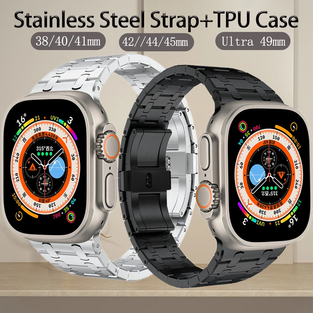

Stainless Steel Strap+TPU Case for Apple Watch Ultra 2 49Mm 9 7 8 45Mm 41Mm Band 65 4 Se 44Mm 40Mm Iwatch 3 2 42Mm 38Mm Bracelet