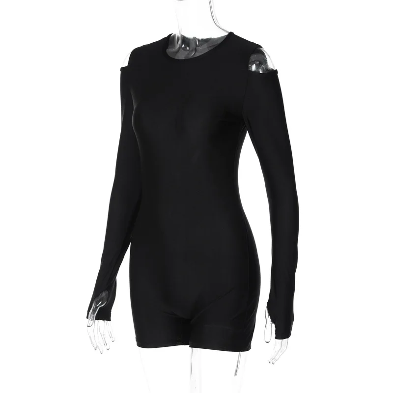 BKLD Women Trending Clothing 2024 Spring New Fashion Solid Color Slim Fit Back Zipper Long Sleeve Off The Shoulder Black Romper