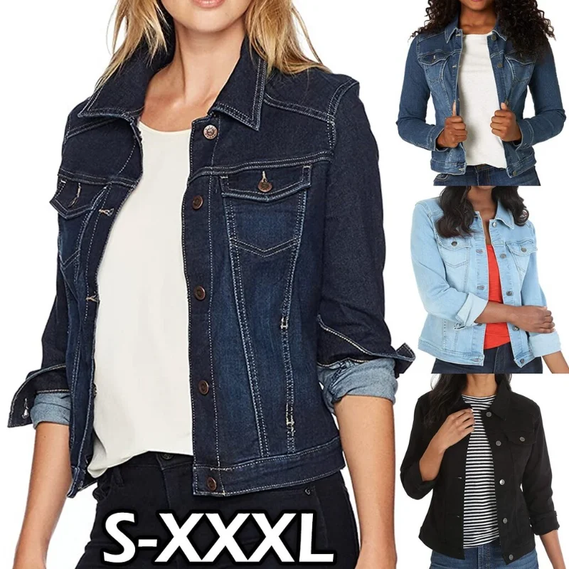 

2023 New Spring Autumn Women's Denim Jacket Loose Relaxed Jeans Basic Coat Single Breasted Long Sleeve Top Outerwear Female