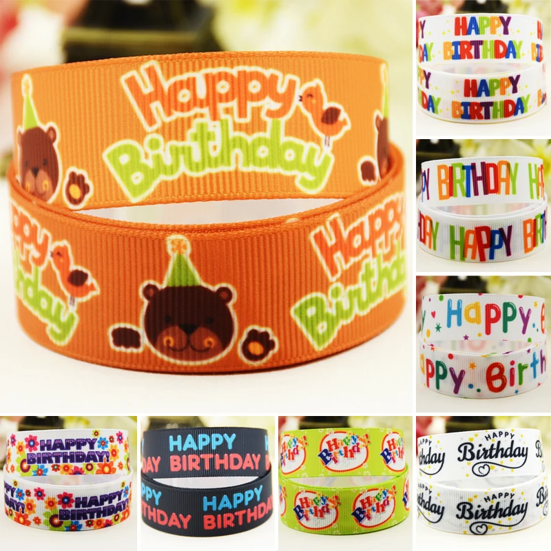 

22mm 25mm 38mm 75mm birthday cartoon printed Grosgrain Ribbon party decoration 10 Yards satin ribbons