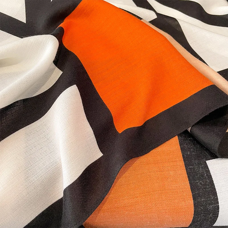 Women Spain Brand Design Scarf New Fashion Geometric Cotton Scarves Square Small Handkerchief Neck Snood Bag Hijab Snood 90*90Cm 4