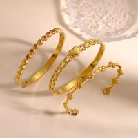 CARLIDANA Hot Sale Popular Jewelry Bracelet Heart-shaped Love Stainless Steel Zircon Gold Color Open Bnangle For Women 2