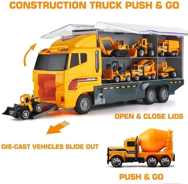 10 In 1 Construction Toys Truck Storage Die-cast Vehicle Transporter Car Set Excavator Dump Truck Digger Backhoe for Kids Gift 2