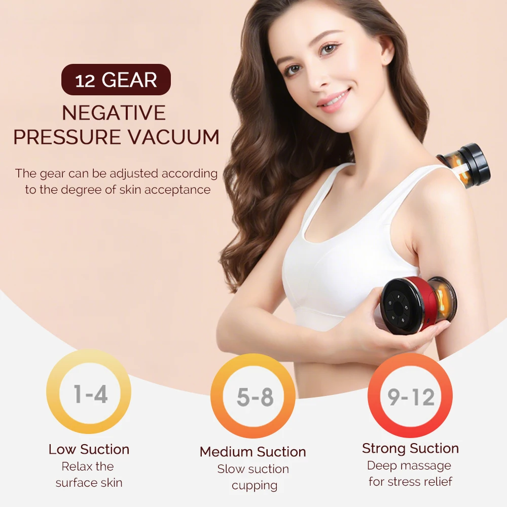 Electric Cupping Set Body Vacuum Cupping Scraping Heating Massage 12 Gears Adjustable Therapy Cupping Guasha Massage Tool