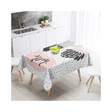 

Cotton Linen Tablecloths, Waterproof Table Covers Potted Plant And Dots Pink Black Dining Table Coffee Table Deco