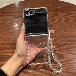 Luxury Water Ripple Clear Soft TPU Case with Bead Bracelet Accents for Galaxy Z Flip4 (Clear SL)