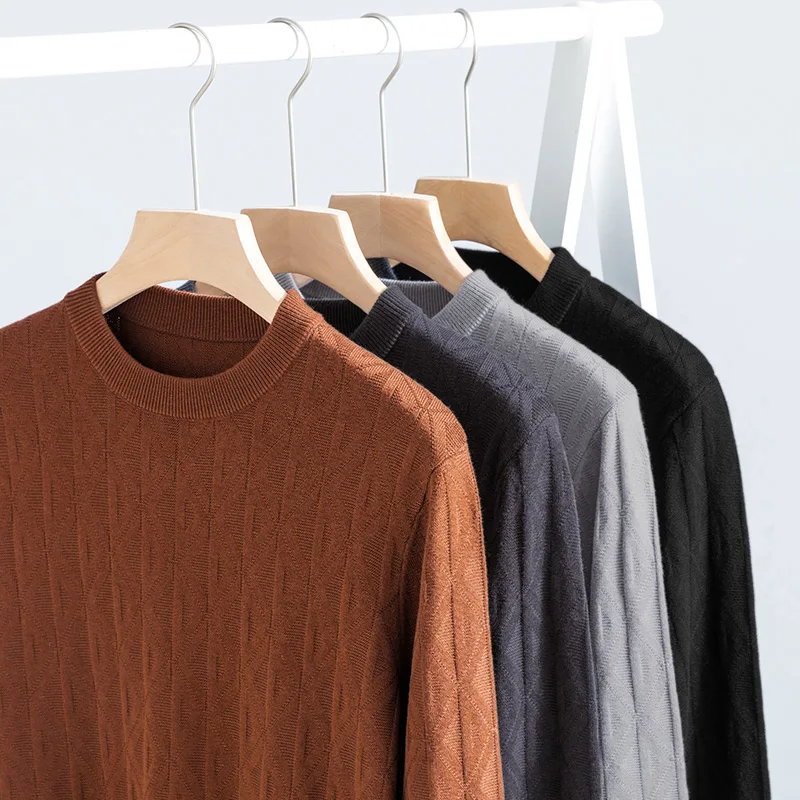 

2023 Autumn New Casual Round Neck Wool Sweater Men's Fashion Brand Men Clothing Warm Jacquard Knit Pullover Tops