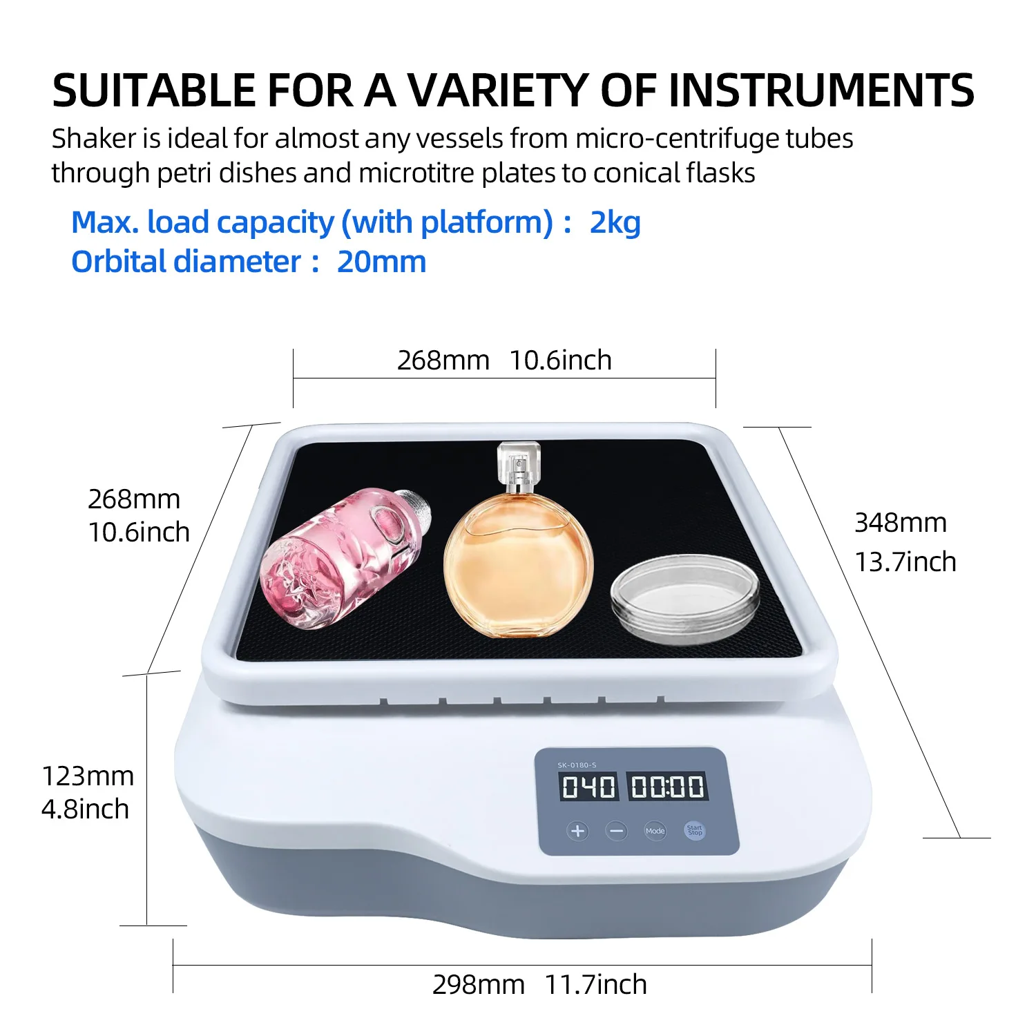 Vortex Mixer DXY 2KG Laboratory Orbital Shaker LED Digital Display Horizontal Swing Speed Oscillator 40-200rpm SK-O180-S