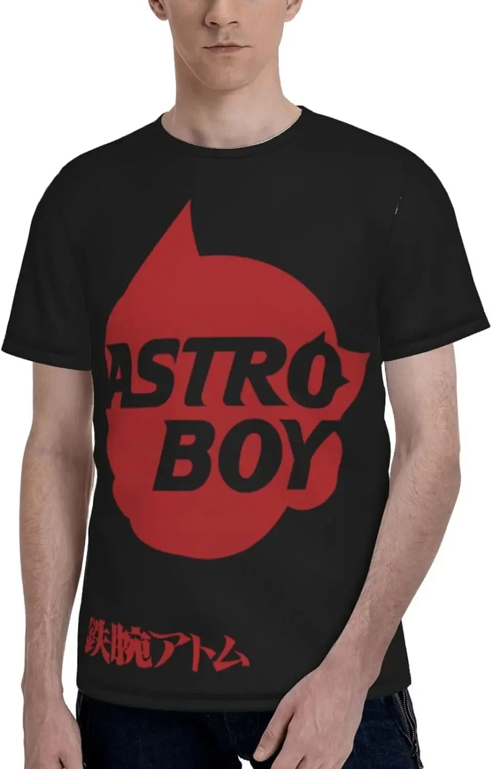 

Astro Anime Boy Shirt Men's Polyester Crew Neck Short Sleeve T-Shirt Double Sided Full Print Sweatshirt Tops Black