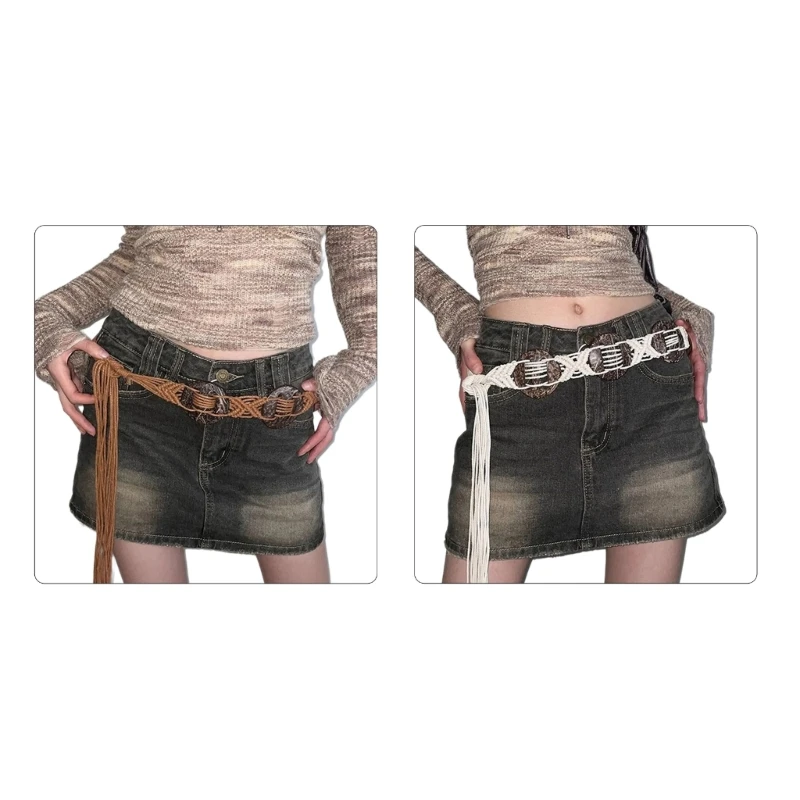 

Lady Waist Belt Braided Belt Woven Discs Vintage Tie Belt Casual Ceinture Belt