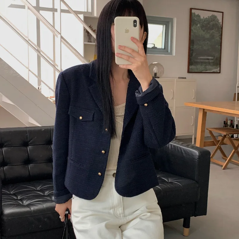 

tweed jacket women 2024 spring summer new crop top blazer women Polyester casaco feminino blazer mujer