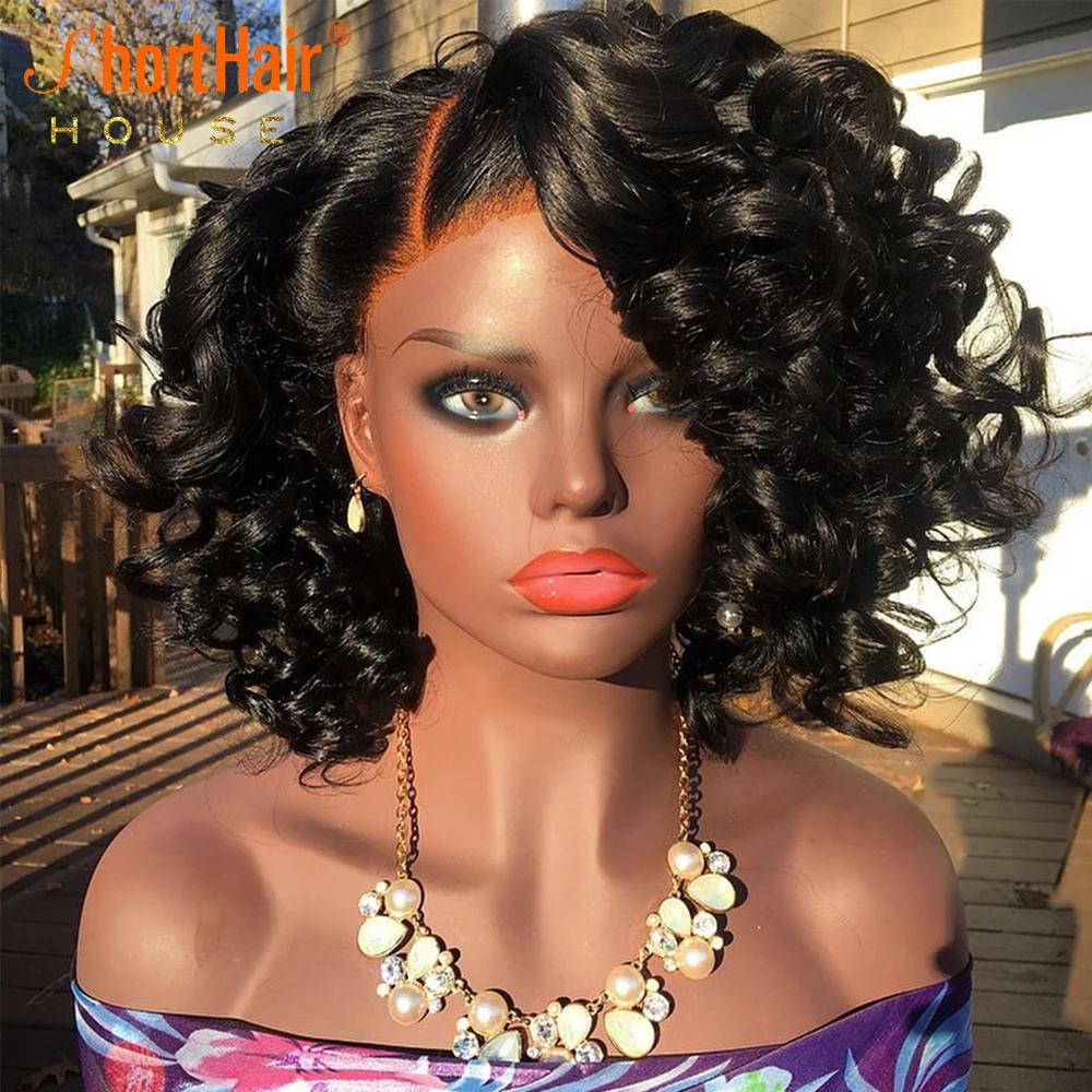 1B 30 Color Short Bob Curly Pixie 13x4 Lace Front Human Hair Wigs Brazilian Loose Curl Copper Blonde Pixie Wigs Side Part Hair