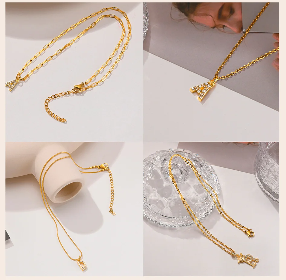 Stainless Steel Zirconia Initial Letter Necklace for Women