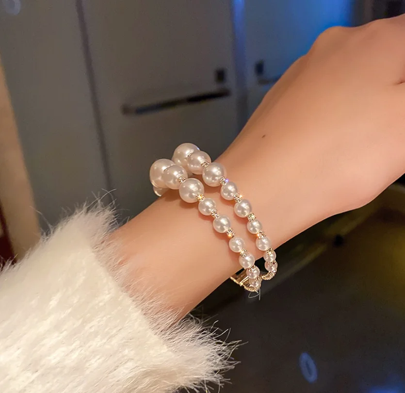2022 new trend Alloy Pearl Rhinestone double layer hand String Bracelets for women Fashion Jewelry