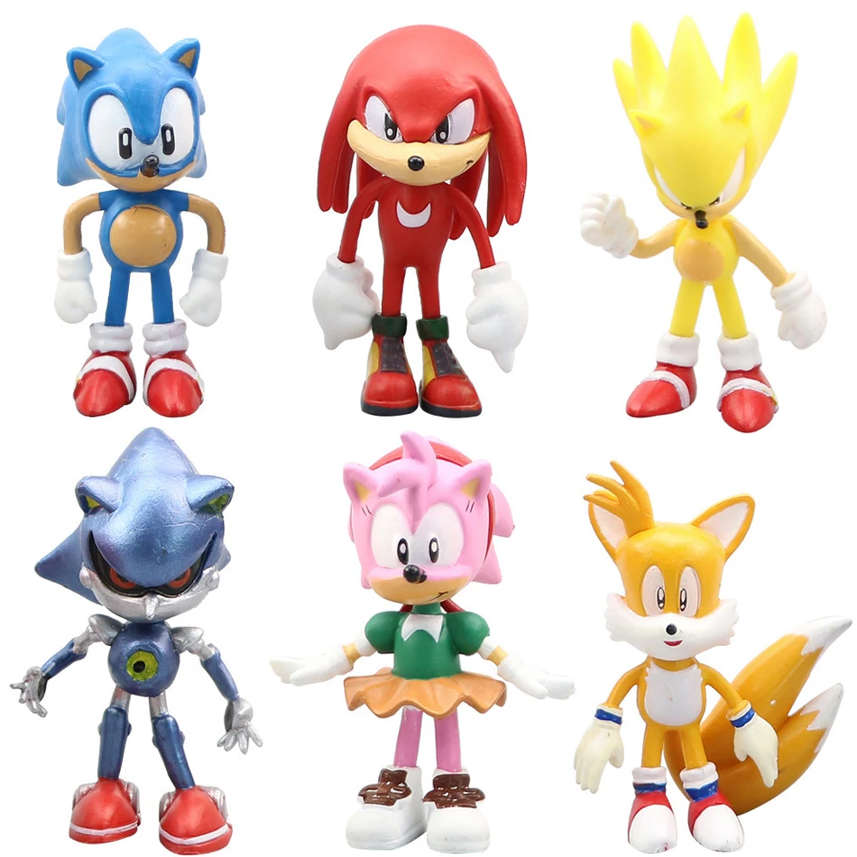 소닉 영화 및 텔레비전 PVC 캐릭터 장난감, 고슴도치 그림자 꼬리 피규어 모델 인형, 어린이 동물 장난감, 6 개/세트, 인기 판매