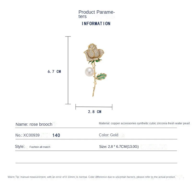 Korean Version of Elegant Luxury Rose Brooch Small Luxury Flower Pin New Holiday Gift Decoration Corsage Brooches for Women