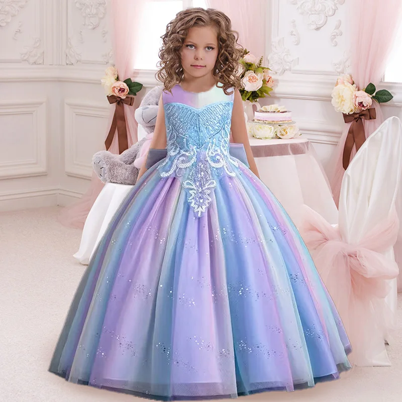 IMEKIS Vestido de niña con flor, de tul, largo, vestido de baile IMEKIS Vestido de niña con flor, de tul, largo, vestido de baile