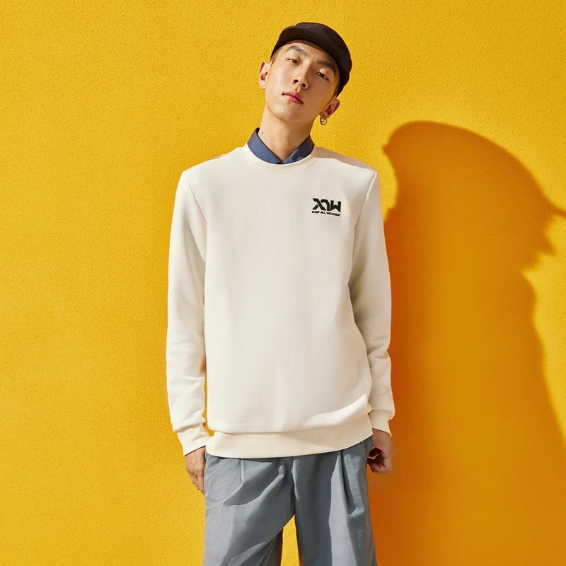 Xtep Pullover Sweater Men's Solid Color Simple Design Sweatshirts Causal Fashion Hoodies Long Sleeve Tops 877329920038