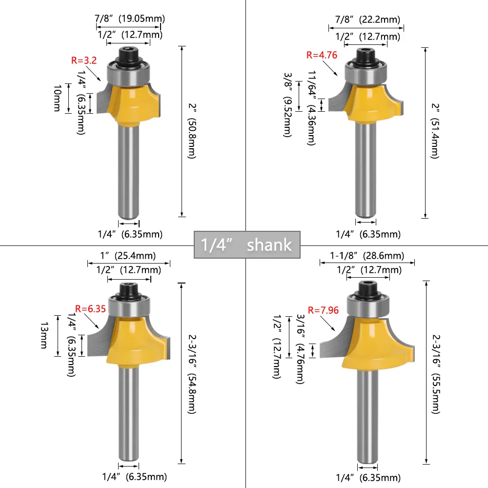 

1pc 6mm or 1/4" Shank Small Corner Round Router Bit for Wood Edging Woodworking Mill Classical Cutter Bit for Wood