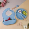 4PCS Baby Soft Silicone Dininer Plate Solid Cute Cartoon Children Dishes Suction Toddle Training Tableware Kids Feeding Bowls 6