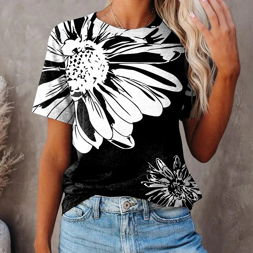 

Женская футболка с коротким рукавом и круглым вырезом, с 3D-принтом подсолнуха