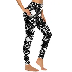 Poker Cards Leggings Hearts Crosses Clubs Workout Yoga Pants High Waist Fun Leggins Elastic Graphic Sports Tights Birthday Gift