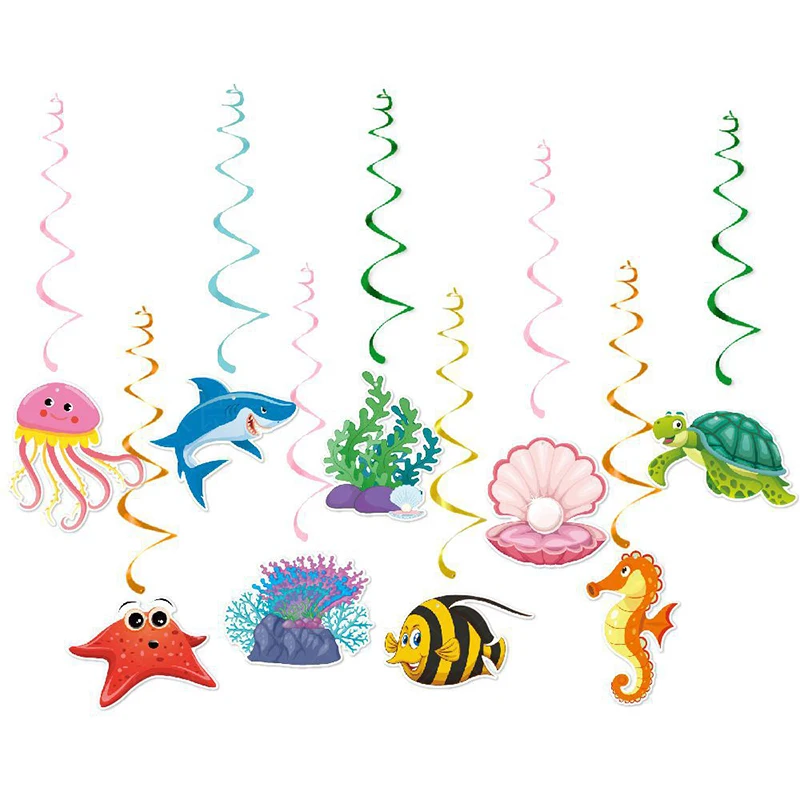 Under The Sea Party Hanging Spirals Shell Starfish Seahorse Seaweed Garland Pendant Happy Summer Ocean Birthday Party Decoration