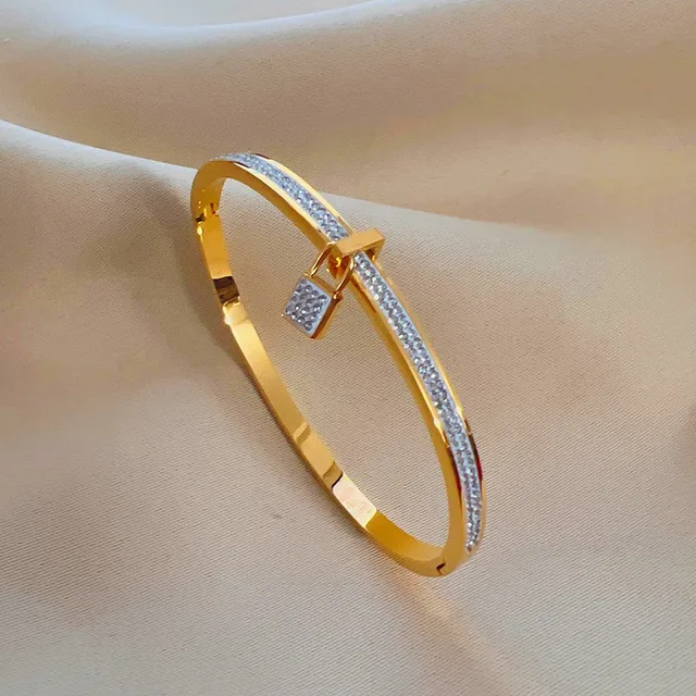 Fashion Round Small Lock Stainless Steel Cubic Zirconia Bracelets For Women Men Gold Silver Color Bracelet Party Daily Jewelry 1