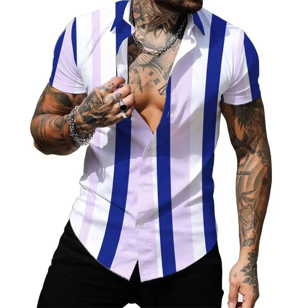 Striped Colorful Shirt Fashion Casual Outdoor Designer Street Party Men's High Quality Button T-shirt Short Sleeve Shirt 2023 5
