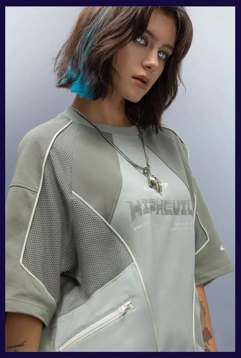 XEvil 25ss Front pockets t-shirt combined materials armpit mesh antibacterial ice feeling material dystopian sci-fi -
