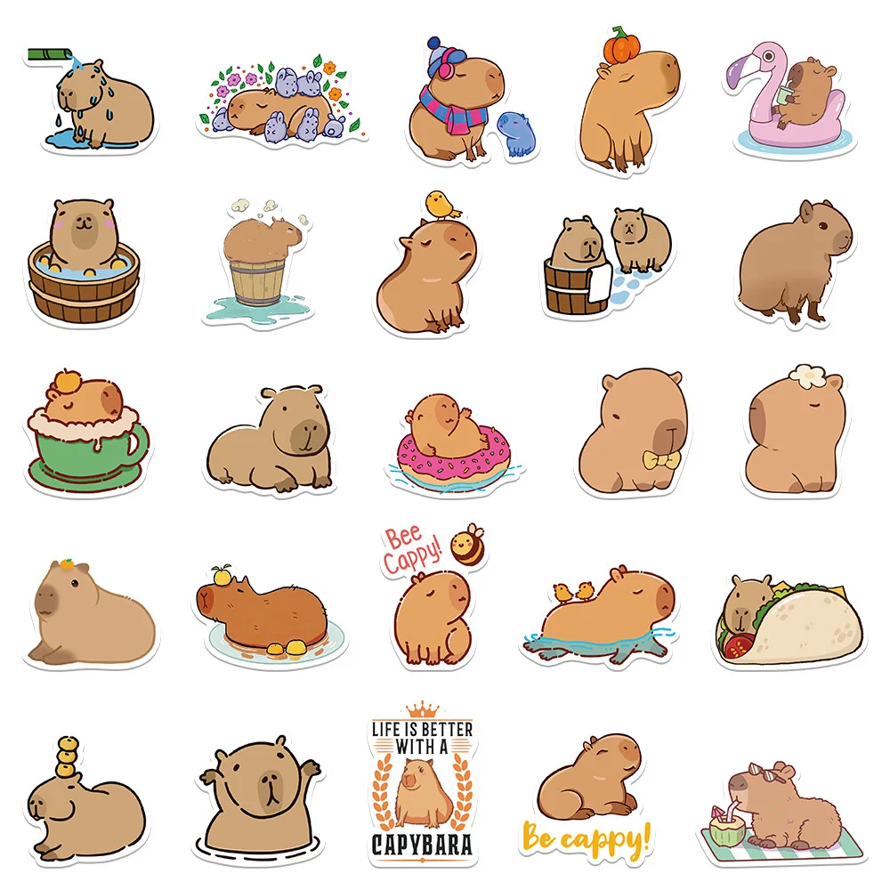 10/30/50PCS Cartoon Cute Capybara Graffiti Waterproof Sticker Personalized Decoration Creative Refrigerator Skateboard Wholesale