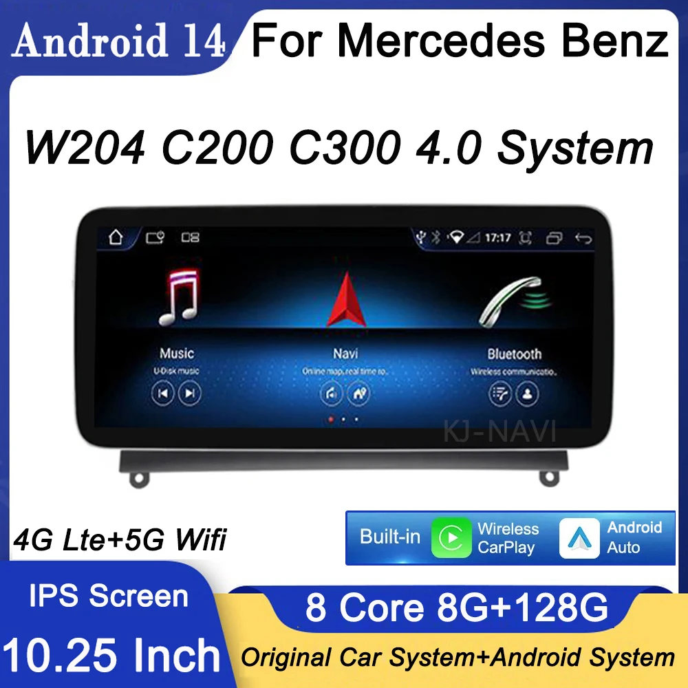 

10.25" IPS Touch Screen Android 14 For Mercedes Benz W204 C200 C300 4.0 System Car Video GPS Navigation Radio Stereo 4G+Wifi