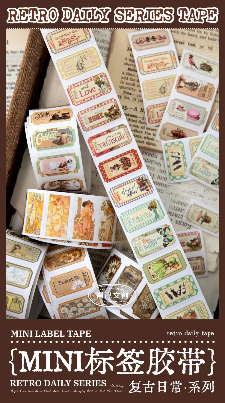 25mm x 2m Vintage Letter Washi Tape, 35cm Pattern Repeat — Retro Decorative Masking Tap... - SKU VLWT2107 - UGI Packaging