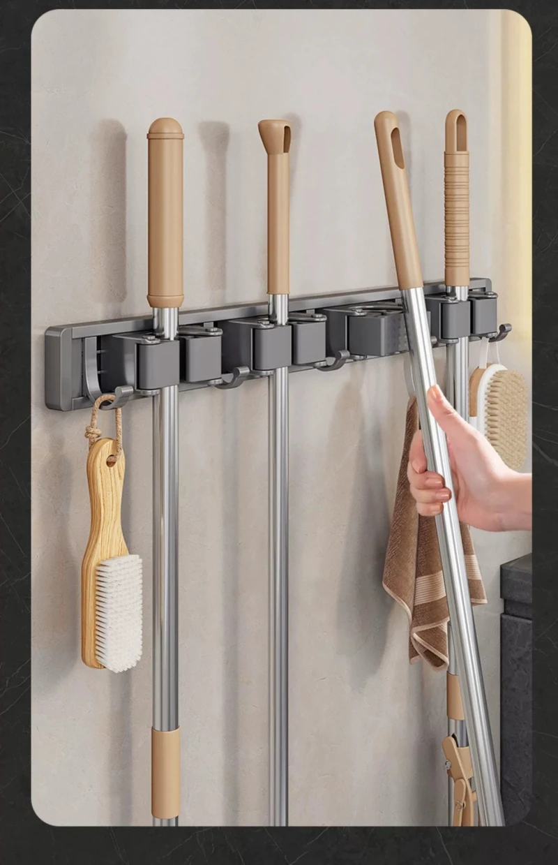 Description Picture 5 of itemMulti-Purpose Hooks Mop Rack Wall-Mounted Mop Storage Box Broom Hanger Hook Bathroom Waterproof Wall Aluminum Alloy Bore Hook
