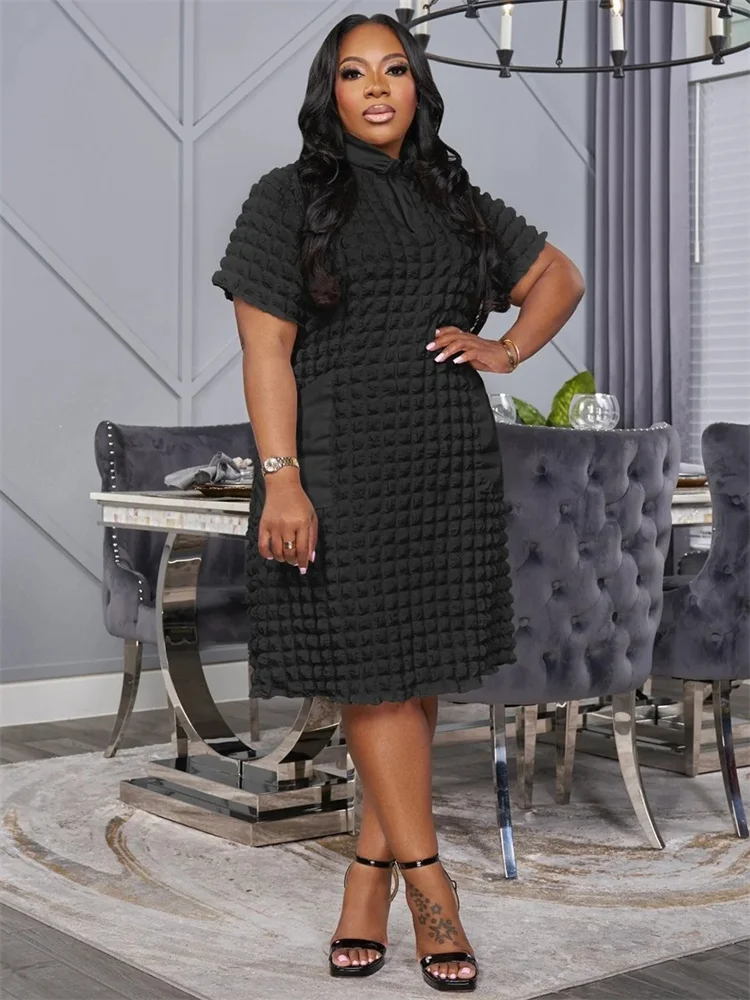 Wmstar Plus Size Dress Women Casual Stretch Zipper  Hip Wrap Pockets Summer Clothes midi Dresses Wholesale Dropshipping