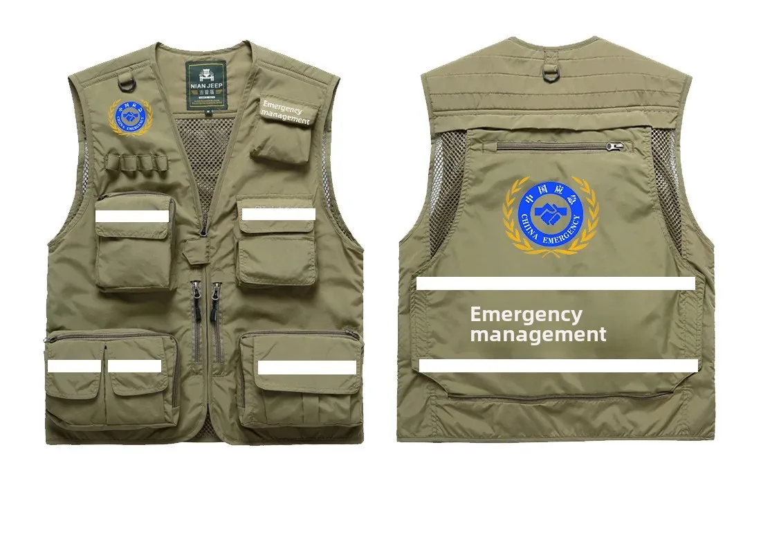 thumbnail image 1 of Chaleco reflectante de verano, ropa de trabajo de seguridad, uniforme de equipo de rescate con logotipo impreso, camiseta sin mangas informal aplicable a escenas, 1 of 5