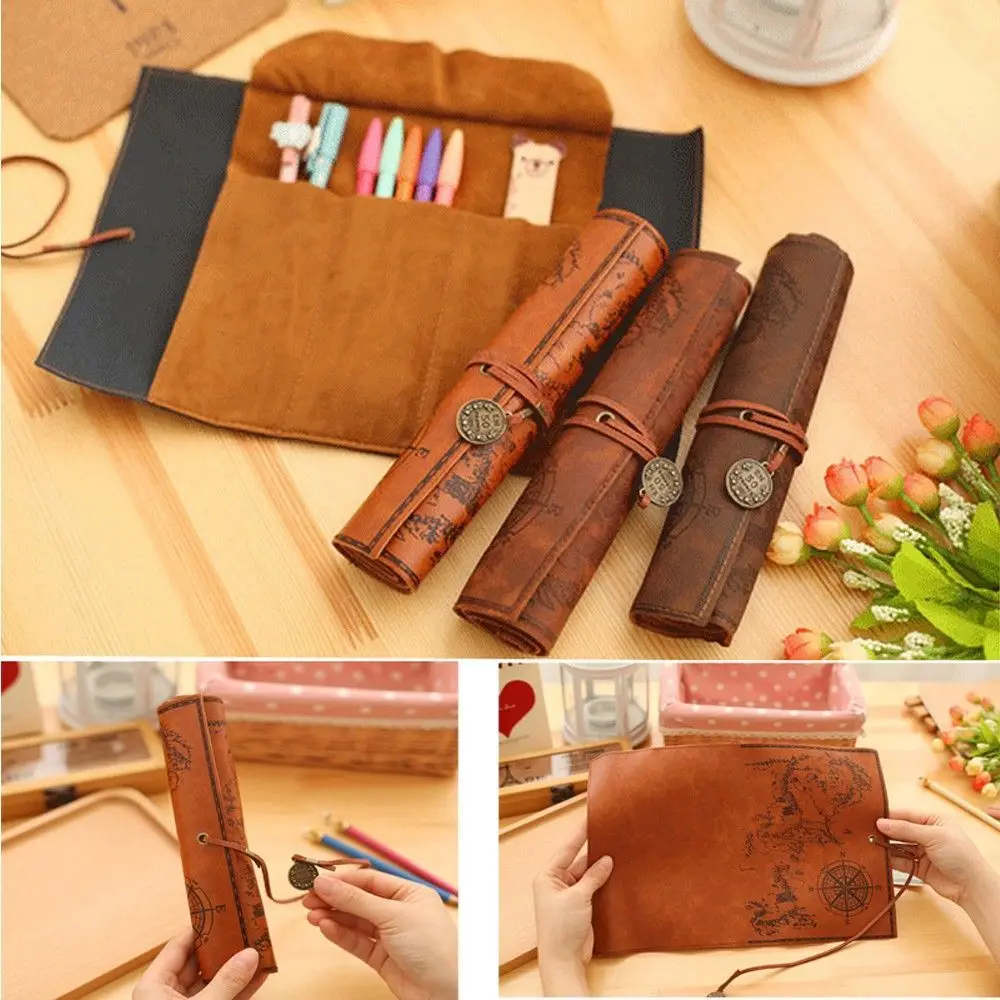 

Винтажная ручка-карандаш в стиле ретро, женская кожаная косметическая сумка для школы, искусственная кожа, сумка-кошелек