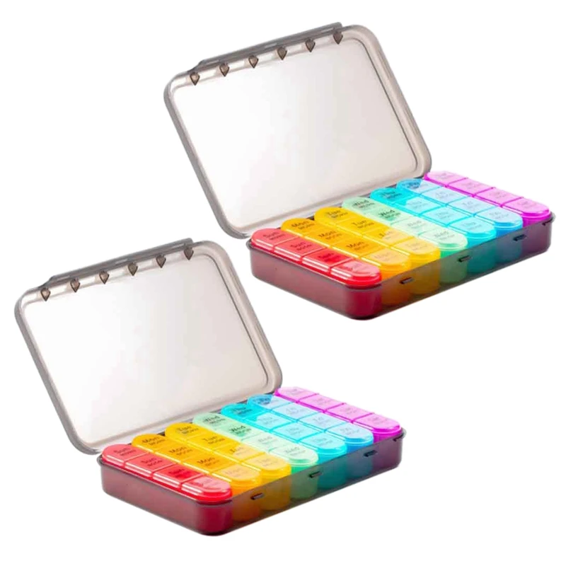 

2X 28 Slots Storage Box Weekly Medication Pillbox 7 Days 4 Times A Day Pill Container Independent Pill Case Holder