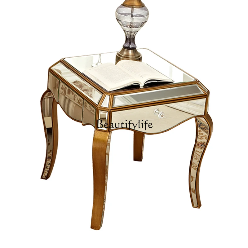 Mirror corner table glass coffee table is sofa small mini simple and modern