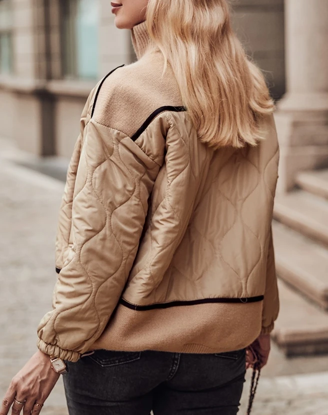 Loose Splice Cotton Cardigans Jacket Tops 2023 Autumn Winter Spring New Contrast Puffer Jacket Coat Elegant Fall Outfits Women