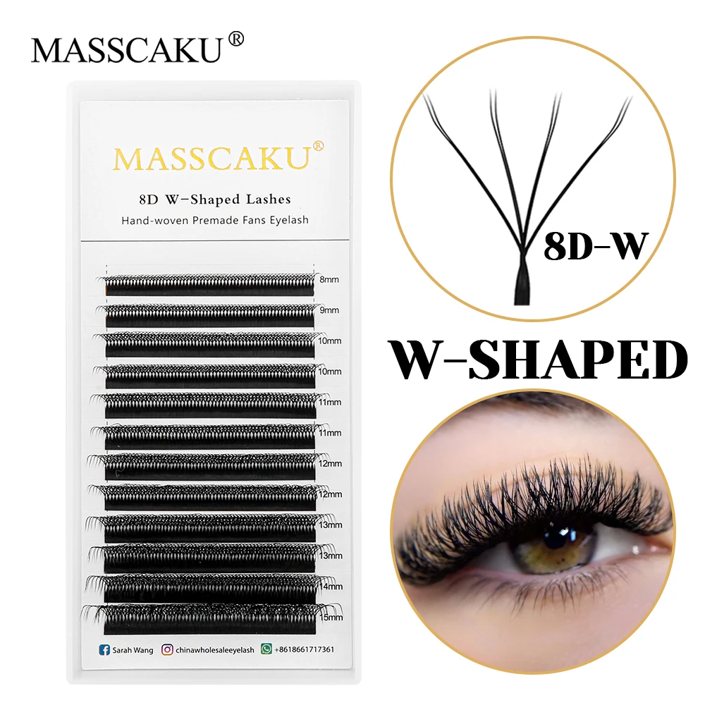 Großhandel alle Größen 0,07 mm Dicke wasserdichte falsche Seide W-förmige Wimpern 6D 7D 8D 9D 10D W-Stil vorgefertigte Fächerwimpern von MASSCAKU