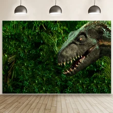 

Jurassic Tyrannosaurus Rex Background Boys Green Virgin Forest Birthday 3D Decor Vinyl Backdrop Kids Party Photo Booth Poster