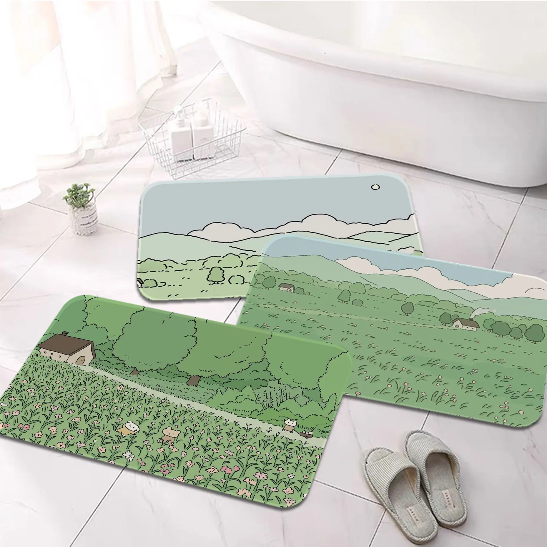 

Cute Illustration Floor Mat Entrance Door Mat Rectangle Anti-slip Home Soft Badmat Front Door Indoor Outdoor Mat Toilet Rug