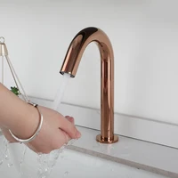 Rose Gold Automatic Touch Free Bathroom Faucet Sensor Faucets Hot Cold Mixer Tap Water Saving Inductive Electric Taps 4