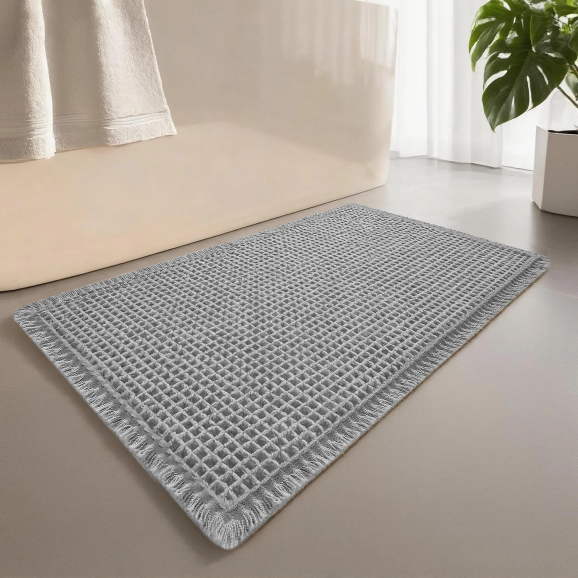 Plush Non-Slip Absorbent Bathroom Rug with Tassel Accents